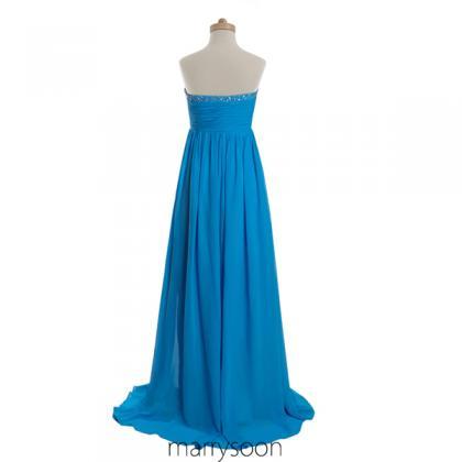 Dodger Blue Sweetheart Neck Long Bridesmaid Dress,..