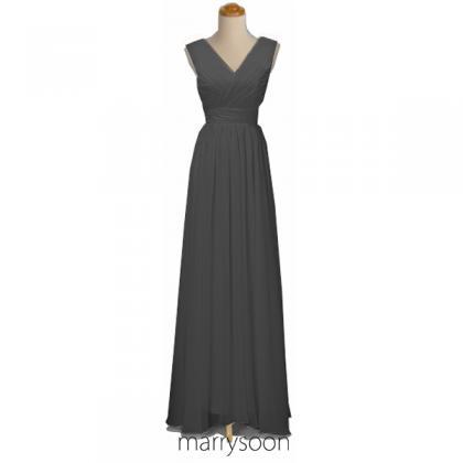 Charcoal Gray V-neck Chiffon Bridesmaid Dress,..