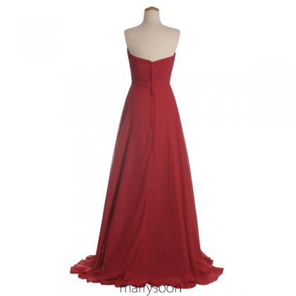 Red Sweetheart Neck Chiffon Bridesmaid Dress,..