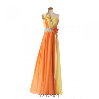 Amazing Orange Beaded Chiffon Prom Dresses, Floral..