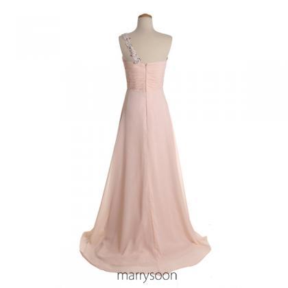 Rose Colored Chiffon One Shoulder Prom Dresses,..