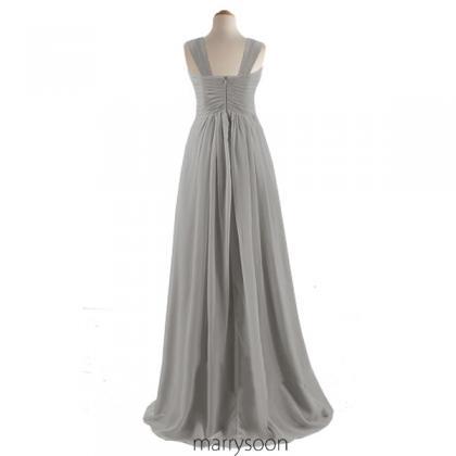 Light Gray Chiffon Long Bridesmaid Dresses, Cap..