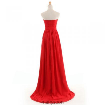Red Colored Strapless Chiffon Bridesmaid Dresses,..