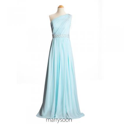 Pastel Blue Illusion One Shoulder Chiffon Bridesmaid Dresses With Beads ...