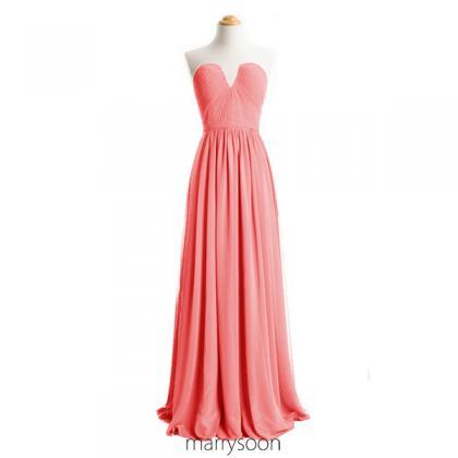 Coral Pink Long Chiffon Bridesmaid Dresses, Full..