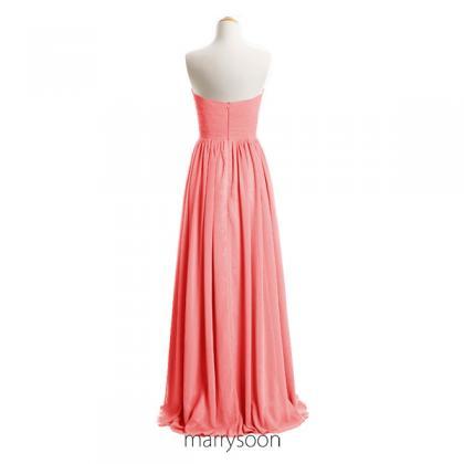 Coral Pink Long Chiffon Bridesmaid Dresses, Full..