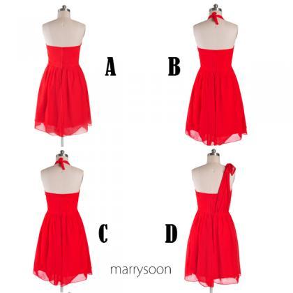 Red 4 In 1 Short Bridesmaid Dresses, Convertible..