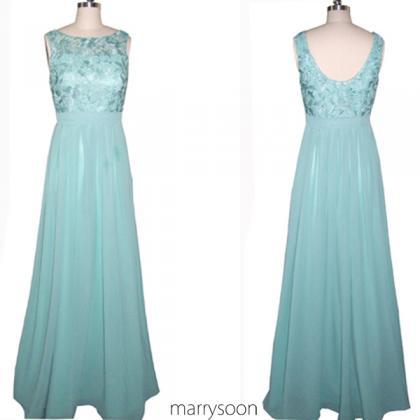 Pastel Blue Chiffon And Lace Bridesmaid Dresses..
