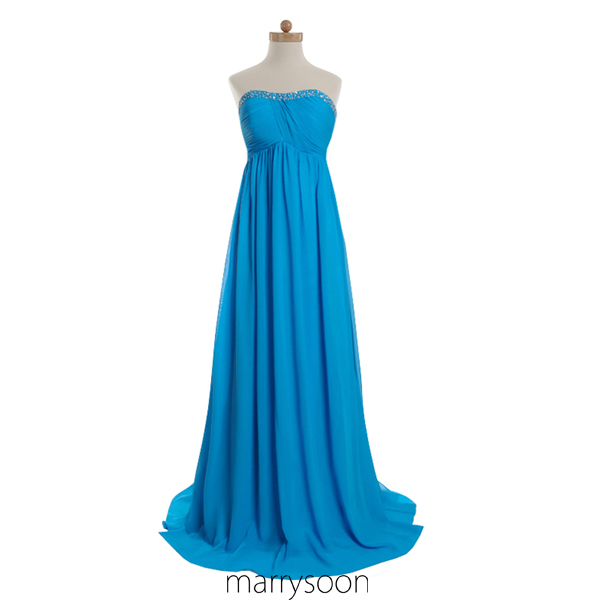 Dodger Blue Sweetheart Neck Long Bridesmaid Dress, Full Length Prom Dress Colored Blue Md001