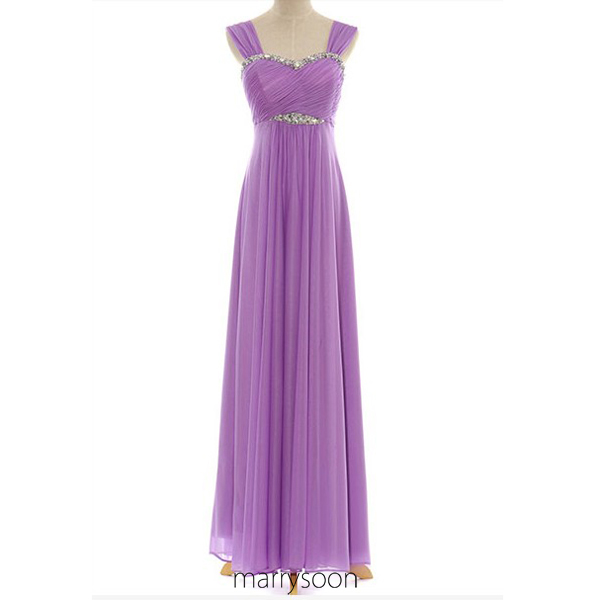 Mavue Colored Cap Sleeves Long Prom Dress, Light Purple Beaded Prom Dresses Uk, Empire Waist Chiffon Bridesmaid Dresses Md012