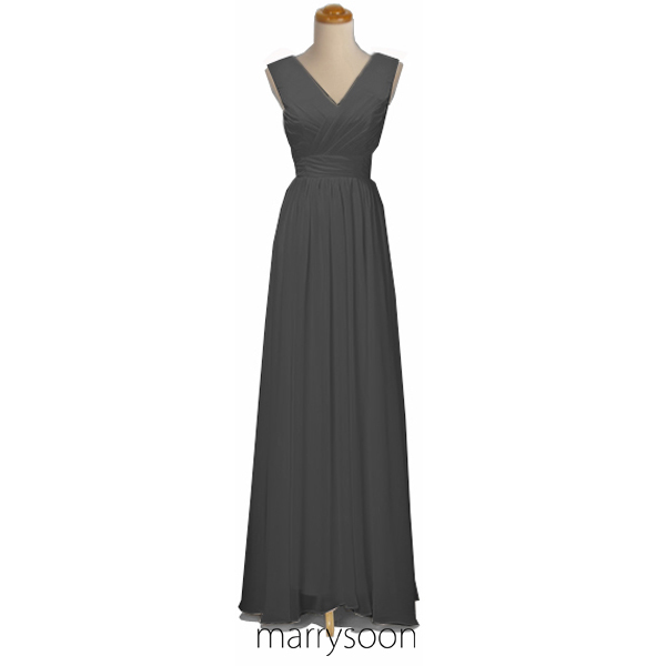 Charcoal Gray V-neck Chiffon Bridesmaid Dress, Dark Gray Long Chiffon Bridesmaid Gown, Custom Made Bridesmaid Dress Md014