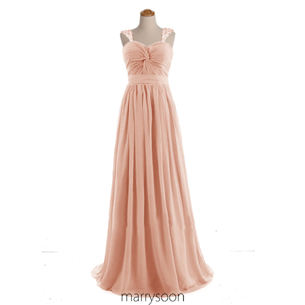 Rose Beaded Cap Sleeves Chiffon Bridesmaid Dress, Beaded Peach Prom Dresses 2016, Affordable Custom Made Bridesmaid Gown Md015