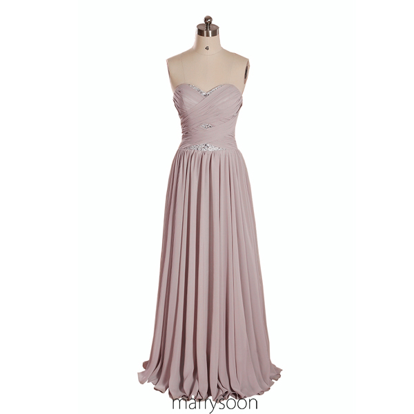 Pinkish Grey Sweetheart Neck Beaded Chiffon Prom Dress 2016, Dusty Rose A-line Long Strapless Bridesmaid Dresses, Affordable Elegant Prom Gown
