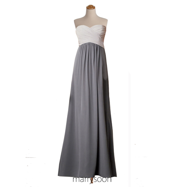 Two Tones Sweetheart Neck Chiffon Bridesmaid Dress, Off White And Gray Long Bridesmaid Dresses, Ivory Colored Bridesmaid Gown Md017