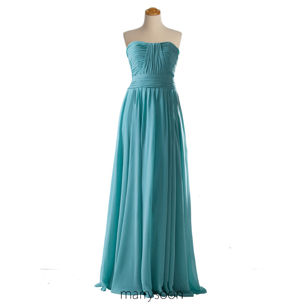 Tiffany Blue Pleated Chiffon Bridesmaid Dress, Custom Made Strapless Long Bridesmaid Dresses, A-line Bridesmaid Gown Colored Tiffany Md017
