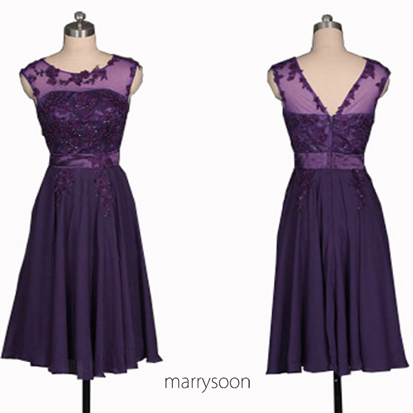 purple knee length bridesmaid dresses