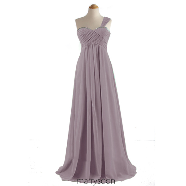 Lavender Purple One Shoulder Bridesmaid Dresses, Dusty Purple Single Shoulder Long Bridesmaid Gown Md036