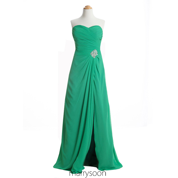 Jade Green Chiffon High Slit Prom Dresses, Sweetheart Neck Beaded Long Prom Dresses 2016 Md065