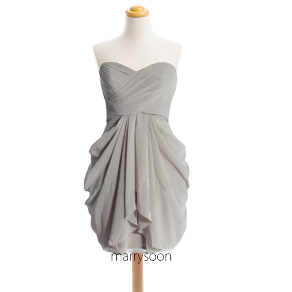 Light Gray Sweetheart Neck Short Bridesmaid Dresses, Knee Length Gray Bridesmaid Dress Md072