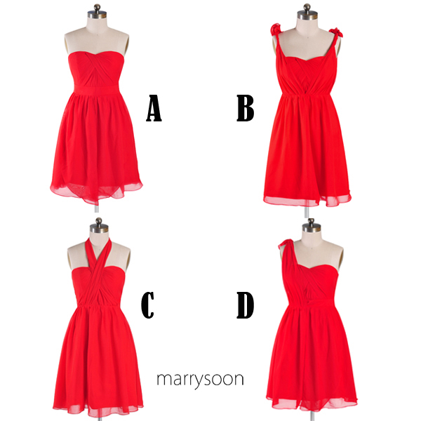 Red 4 In 1 Short Bridesmaid Dresses, Convertible Knee Length Red Bridesmaid Dress, Mix And Matched Bridesmaid Dress Md095