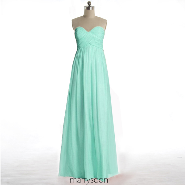 Mint Green Long Chiffon Bridesmaid Dresses, Full Length Pastel Green A-line Sweetheart Neck Bridesmaid Gown Md108