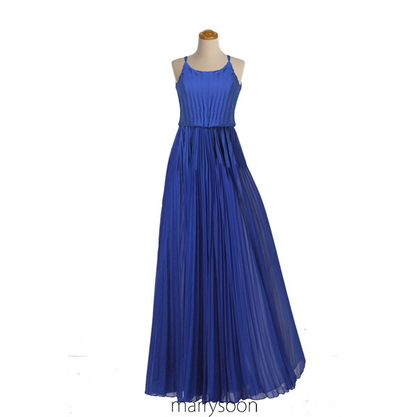 Navy Blue Long Chiffon Slim Straps Boho Style Bridesmaid Dresses, Full Length Dark Blue A-line Bridesmaid Gown Md124