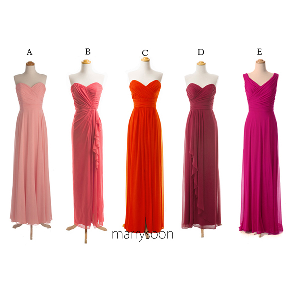 Rose Quarte, Peach Echo, Fiesta Sweetheart Neck And V-neck Bridesmaid Dresses, Mix And Matched Long Bridesmaid Dresses Md150