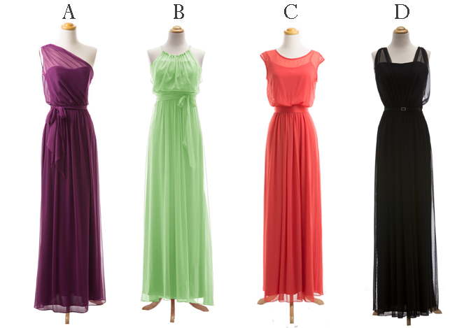 Violet, Pastel Green, Black Mix And Matched Long Bridesmaid Dresses, Boho Style Long Bridesmaid Dresses Md127