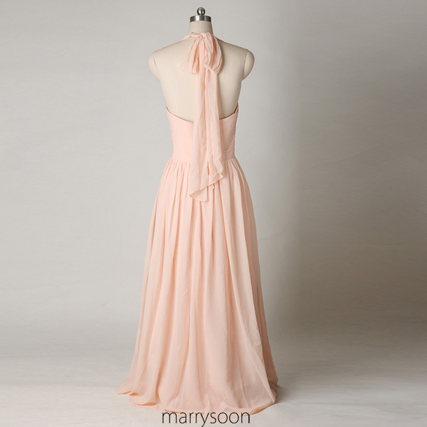 Rose Colored Halter Neck Chiffon Bridesmaid Dresses, Pastel Pink A-line ...
